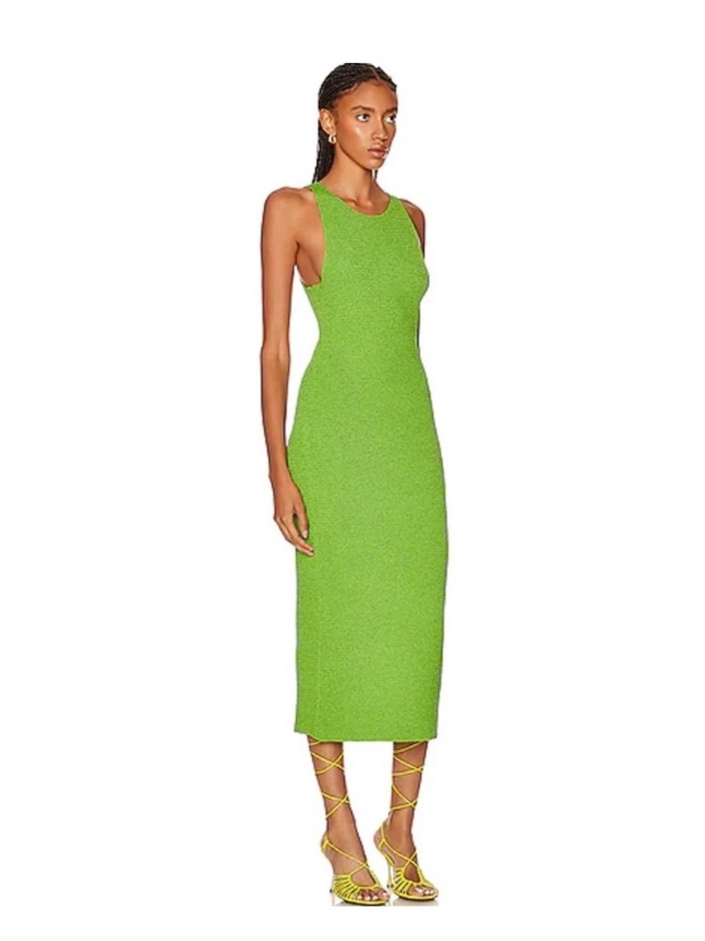 Helmut Lang Knit Ribbon Sleeveless Lime Green Midi Dress NWT